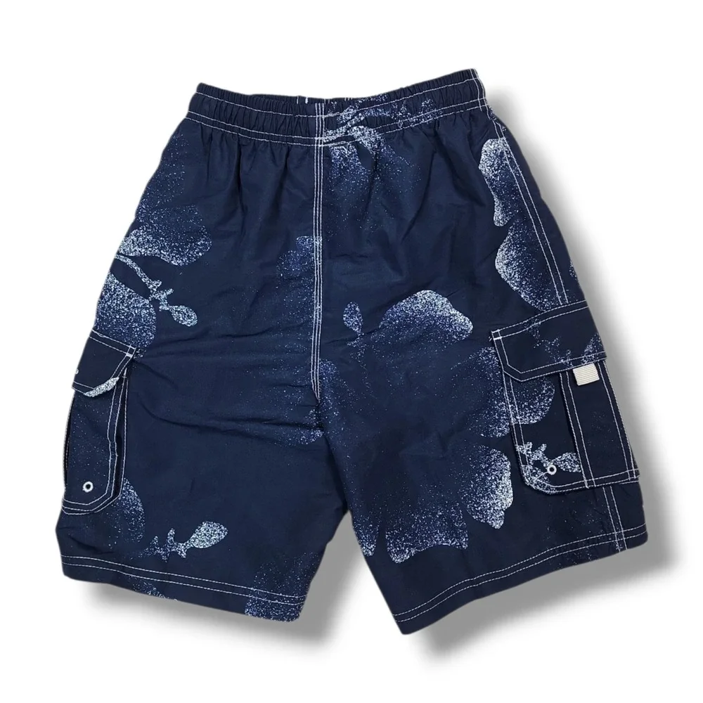 New Sea World Swim Trunks Shorts Navy‎ Blue & White Boy's Size M 10/12